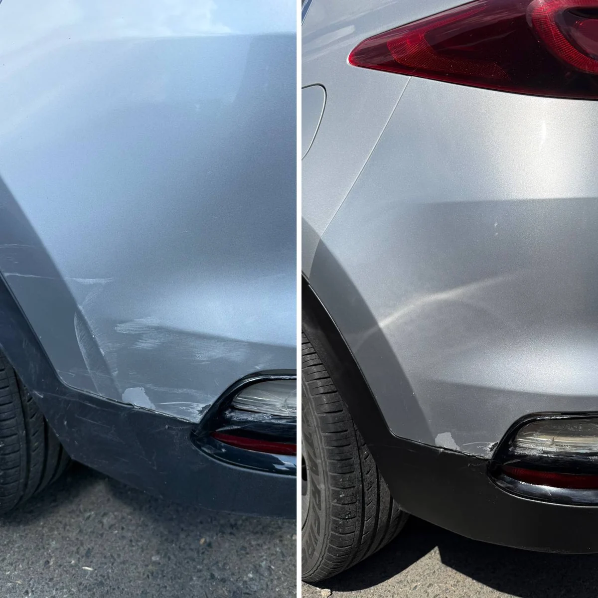 Front bumper scuff before and after correction