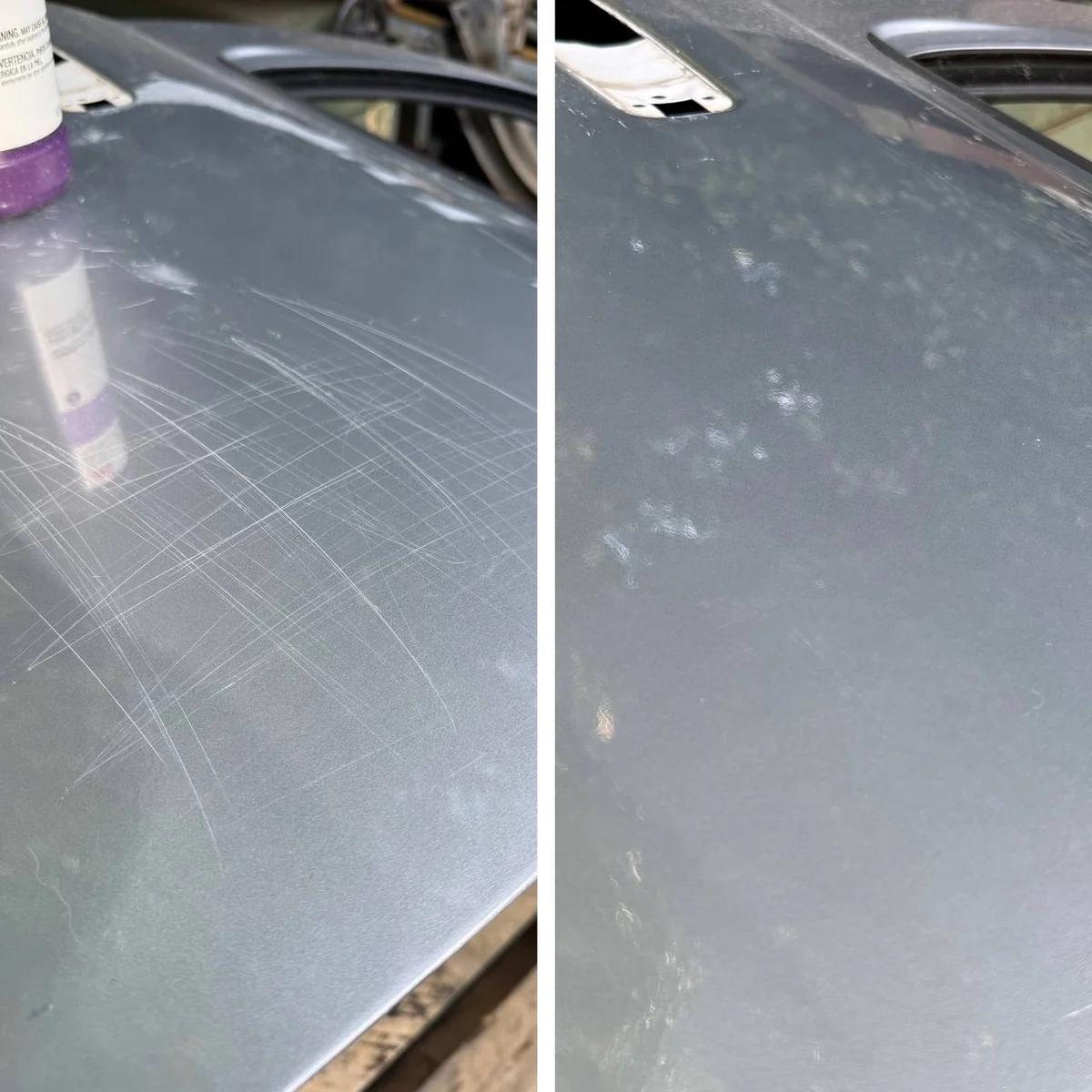 Scratched gray painted panel during correction