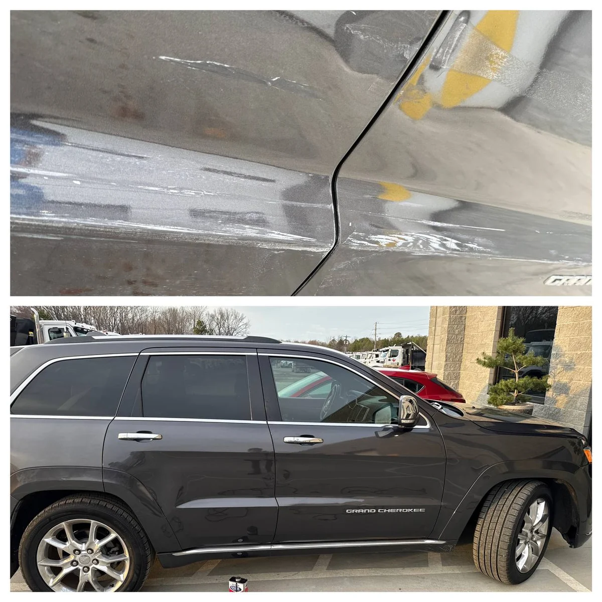 Vehicle side damage and repaired finish