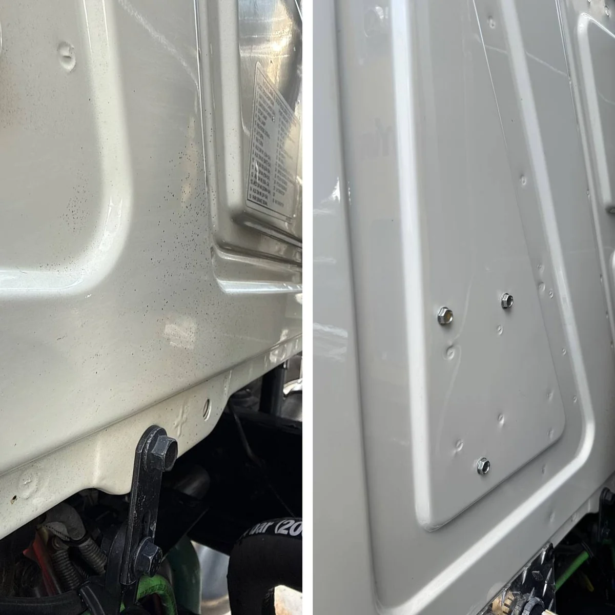 Commercial truck panel holes before and after repair